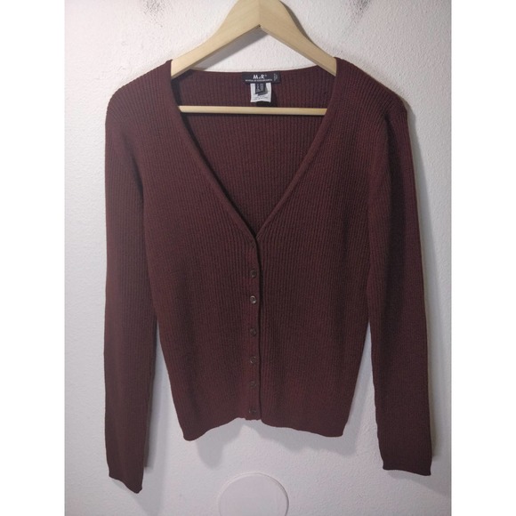 Maria Di Ripabianca Sweaters - Maria Di Ripabianca Wine Red Fine Merino Wool Ribbed Knit Cardigan Sweater 10